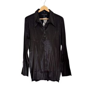 Pamela Dennis Black Long Sleeve Button Front Goth Skull Button Cuff Shirt size L
